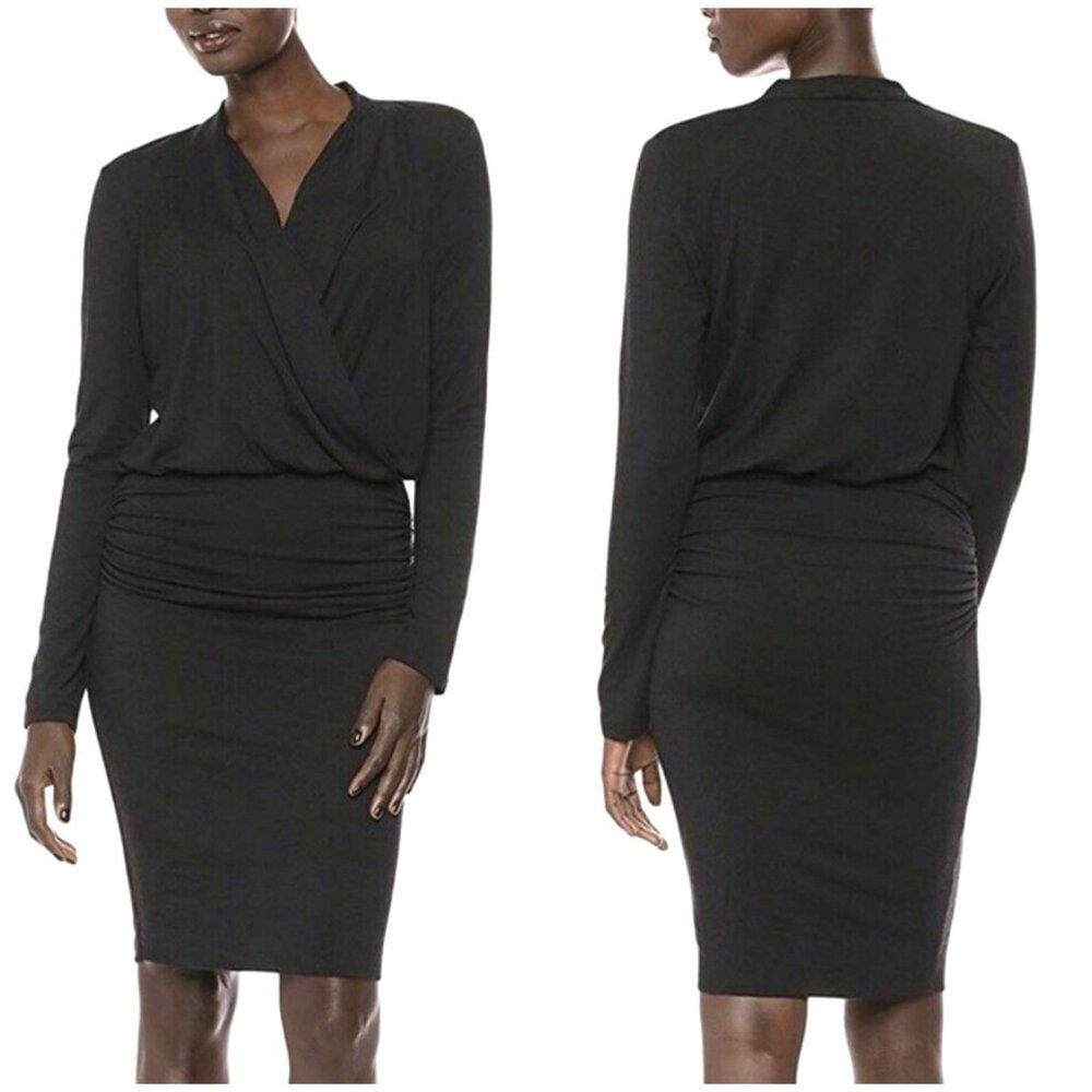 NWT Michael Stars 'Jules' Jersey Black Faux Wrap Fitted Knee Length Dress sz M